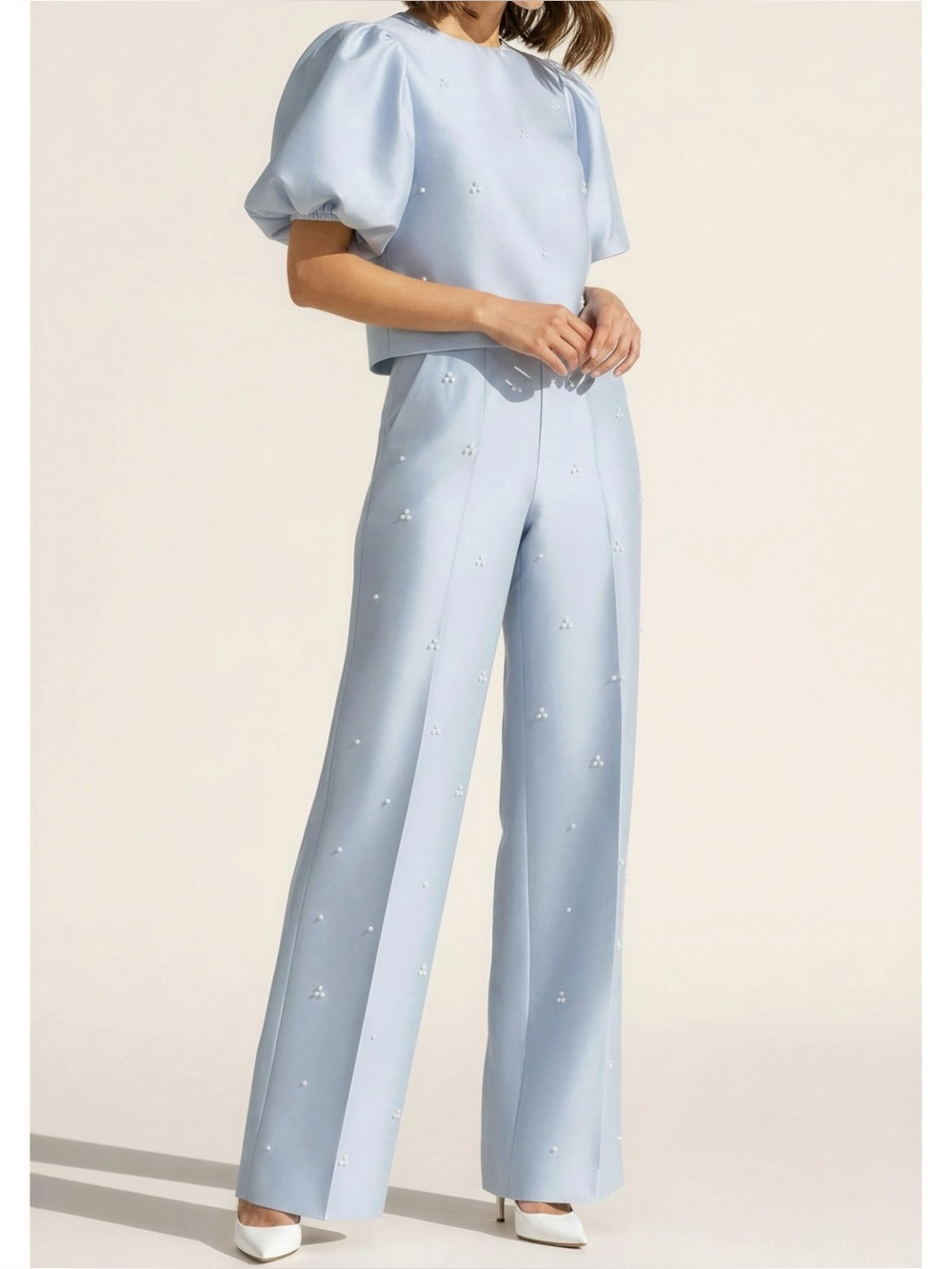 SINEAD KEARY Aurora Pearl Embellished Trousers, Blue, Medium
